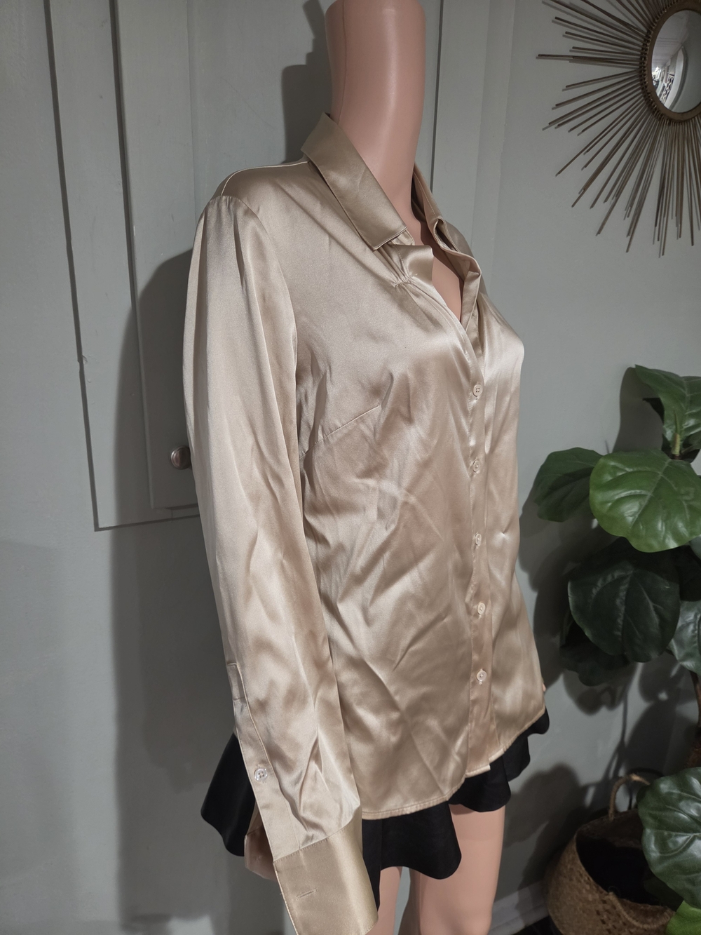 Ann Taylor Champagne Satin Gathered Button Down Blouse Size 10 NWT - Picture 9 of 16